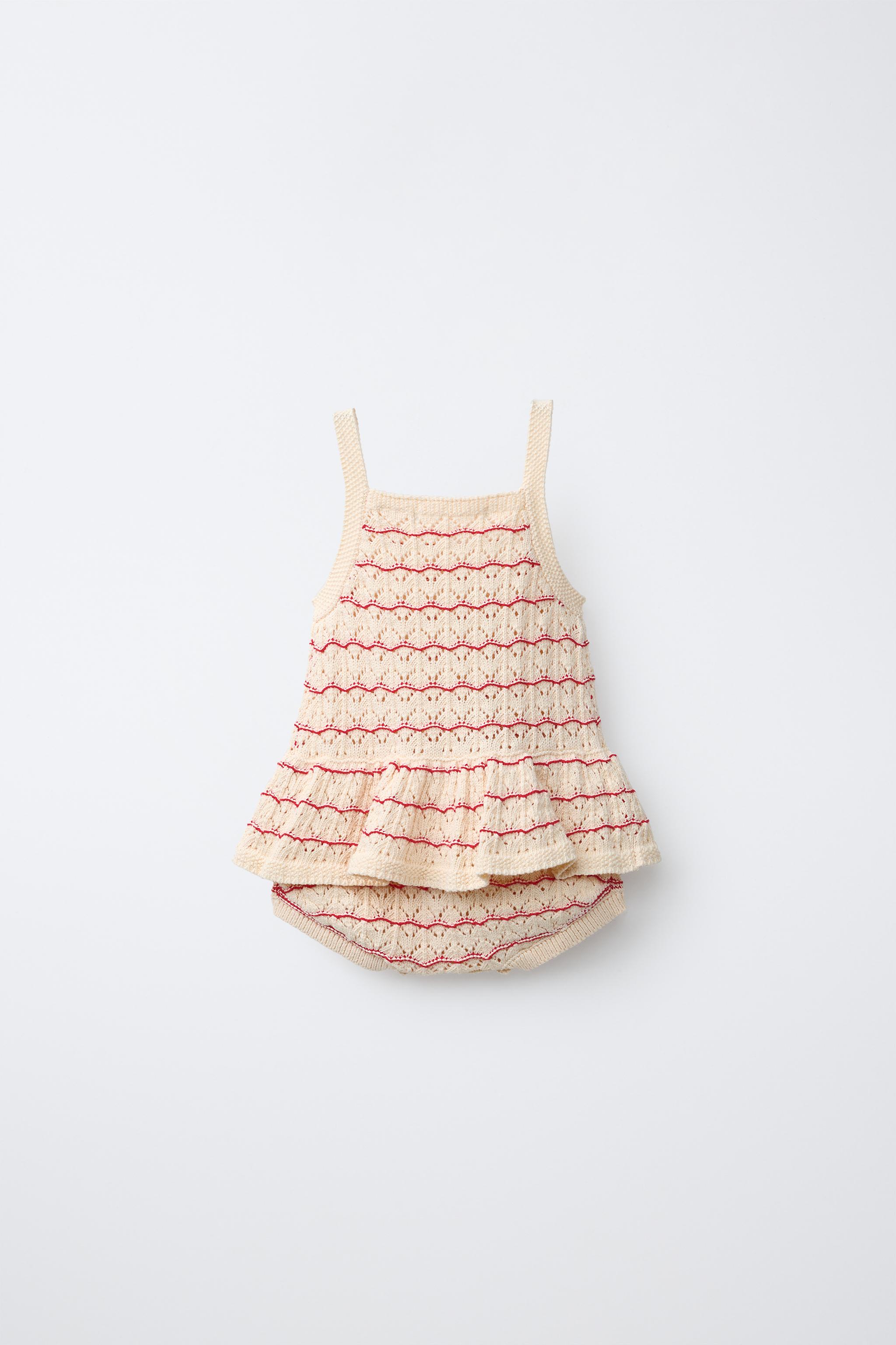 STRIPED POINTELLE KNIT ROMPER