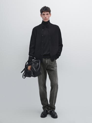 Zara Cotton blend knit cardigan with high neck - Black - Image 0