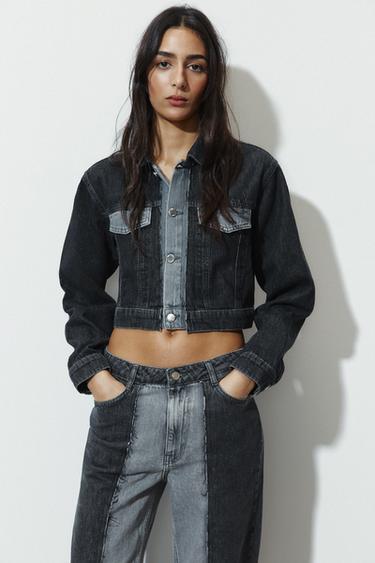 CAZADORA DENIM CONTRASTE - Gris de Zara