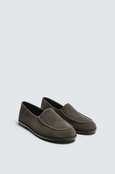 LEATHER LOAFERS - Taupe Grey by Zara