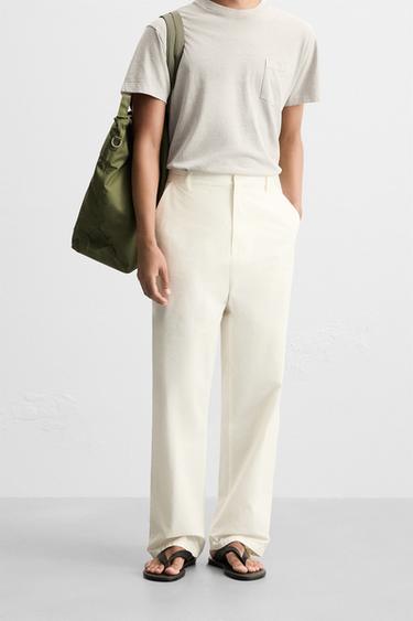 PANTALON STRAIGHT FIT COTON - Blanc cassé de Zara - Image 1