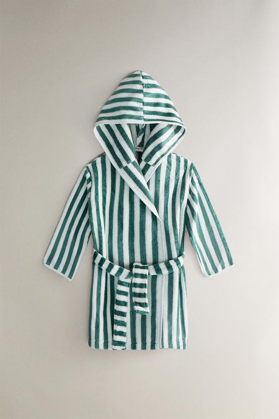 CHILDREN'S STRIPED VELOUR BATHROBE - Green | ZARA Ireland