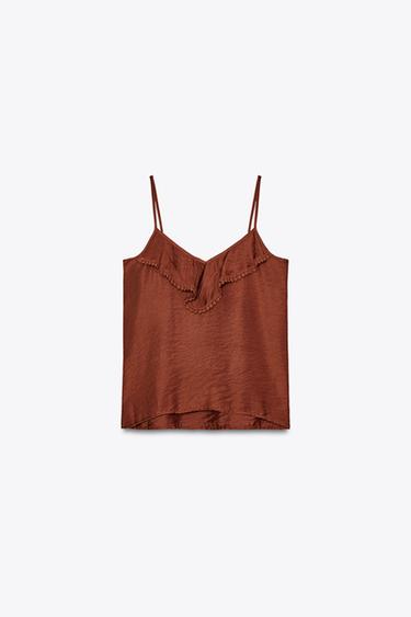RUFFLED TOP WITH LACE TRIM - Terracotta by Zara - Image 5