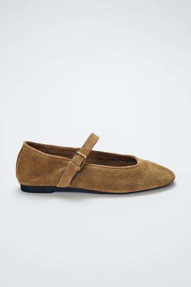 БАЛЕТКИ ИЗ КОЖИ С РАЗРЕЗАМИ — ТЕМНЫЙ РЫЖЕВАТО-КОРИЧНЕВЫЙ от Zara