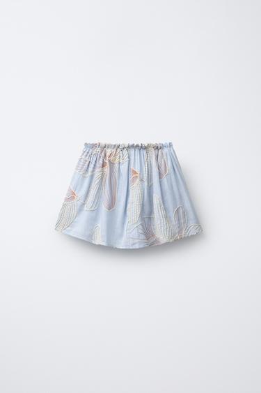 JUPE BRODÉE FLEURS - Bleu de Zara - Image 1