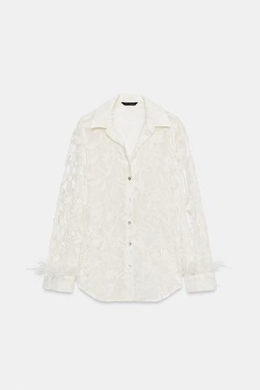 CHEMISE BRODÉE PLUMES - Écru de Zara - Image 9