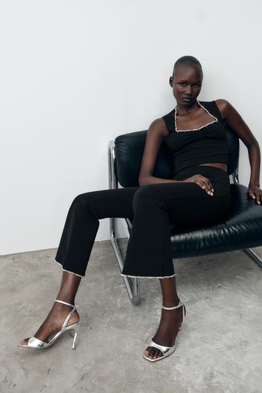 PANTALON ÉVASÉ STRETCH PERLES - Noir de Zara - Image 3