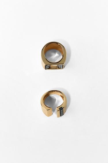 طقم من خاتمين معدنيين مربعين لامعين - ذهبي الخاص بـ Zara