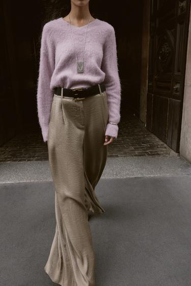 WIDE SATIN TROUSERS WITH BELT - Brown / Taupe by Zara - Image 3