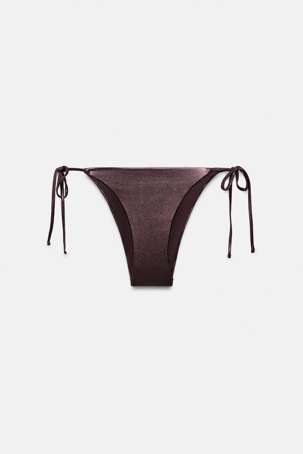 METALLIC EFFECT BIKINI BOTTOMS — Brown