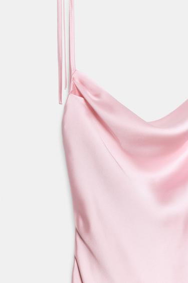 ROBE MI-LONGUE SATINÉE À BRETELLES ET NŒUDS - Rose de Zara - Image 5