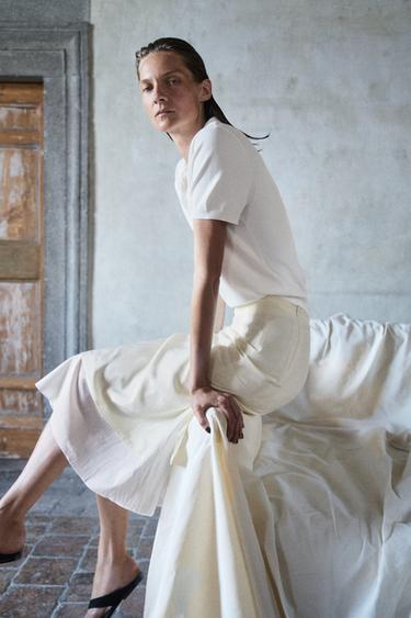ZW COLLECTION COMBINED MIDI SKIRT - Ecru by Zara