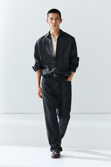 Chemise regular fit 100 % lin - Bleu marine de Zara