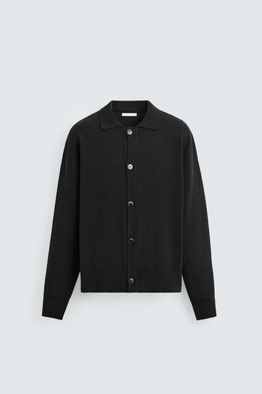 Zara RELAXED FIT KNIT SHIRT - Black