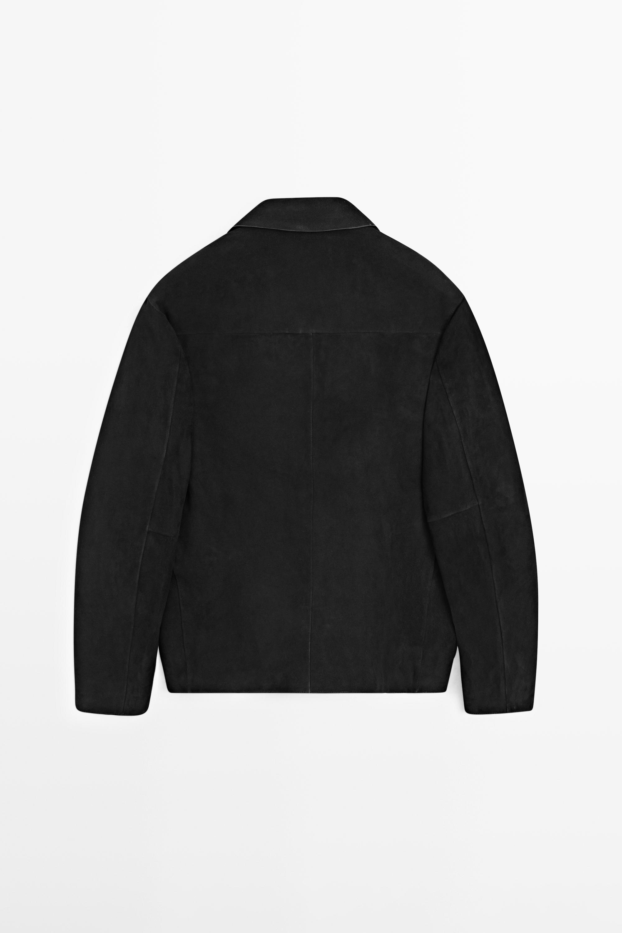 Blouson avec poches en cuir finition daim