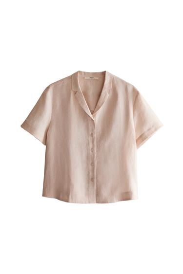 SHORT-SLEEVED LINEN SHIRT - Pink by Zara
