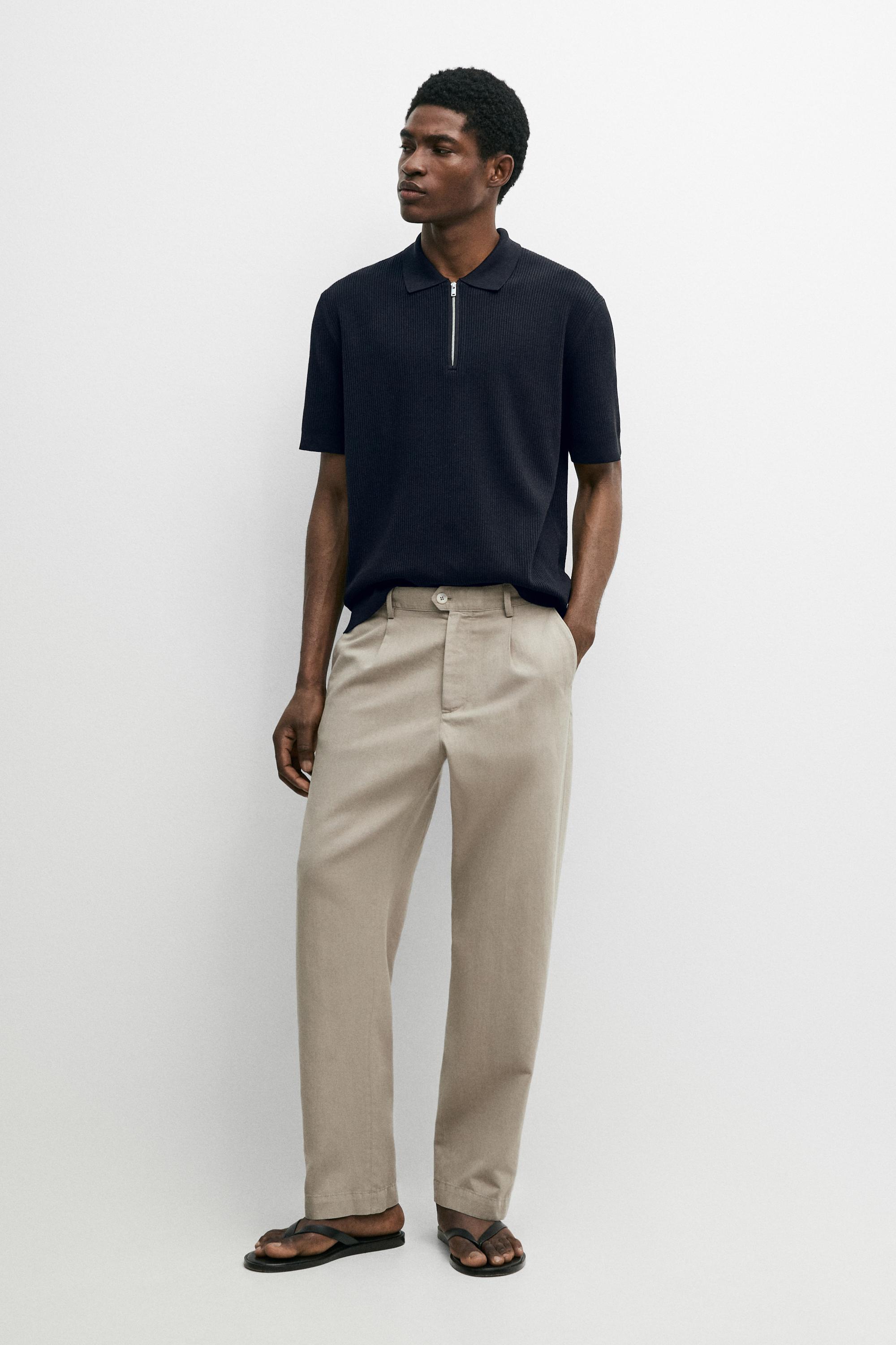 Straight-leg linen and cotton trousers with darts