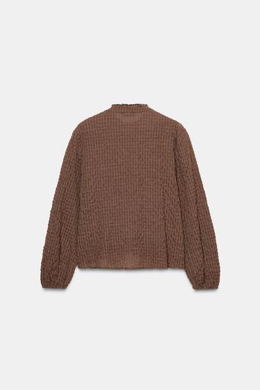 RUFFLED CHECK BLOUSE - Brown / Ecru by Zara