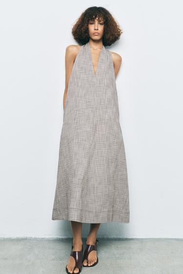 Zara MIDI DRESS ZW COLLECTION - Brown / White