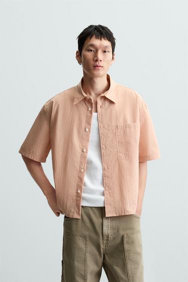 CAMISA CROPPED FIT RAYAS - Salmón de Zara
