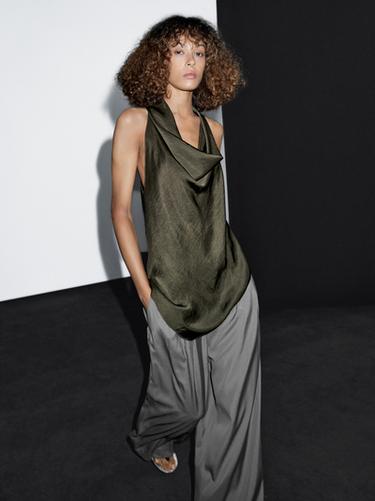 Zara Draped halter top - Green