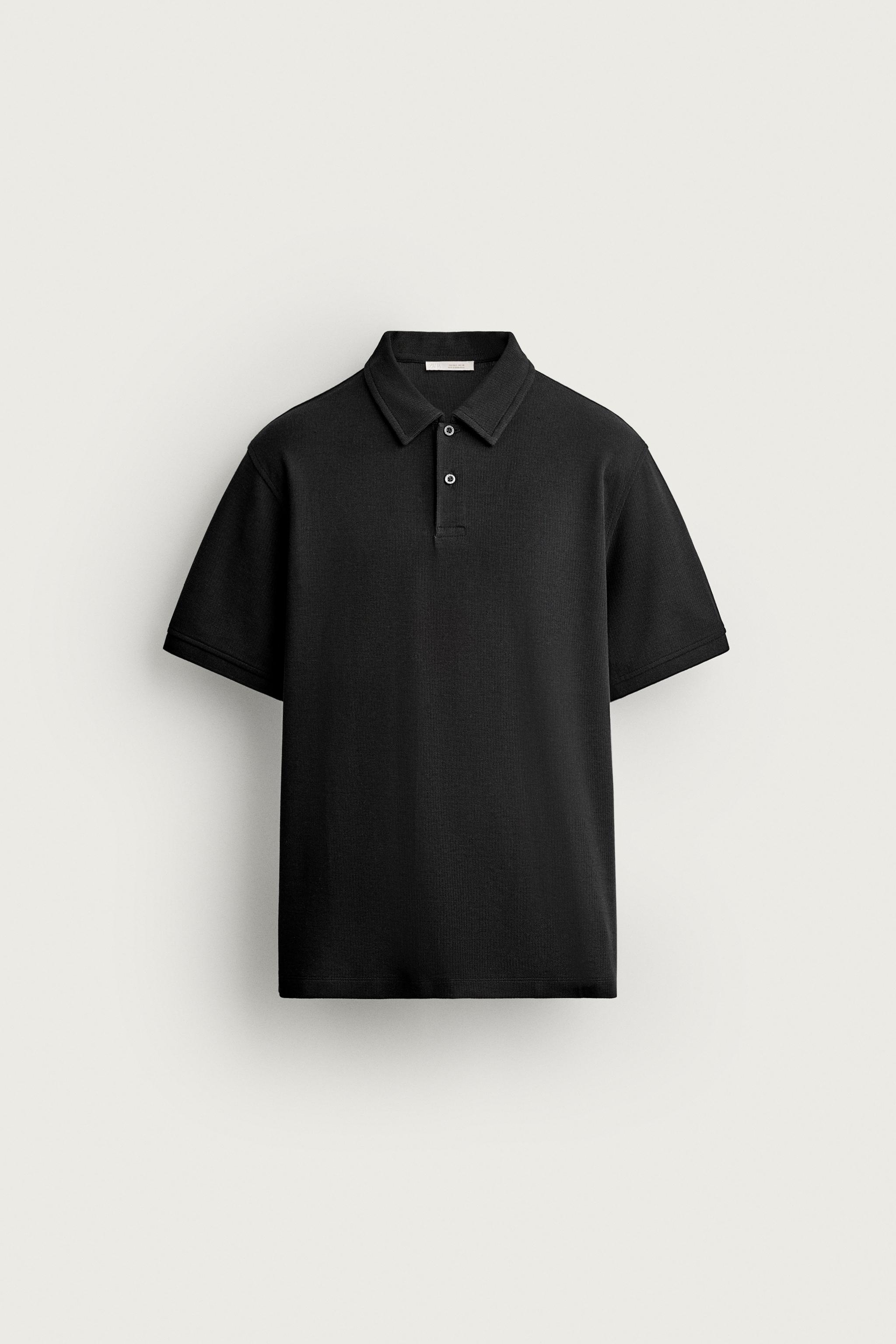 REGULAR FIT TEXTURED POLO — Black