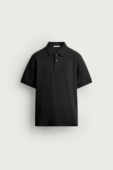 REGULAR FIT TEXTURED POLO SHIRT - Black by Zara