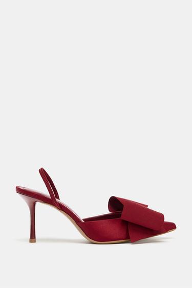 SLINGBACK SHOES WITH BOW - Burgundy Red by Zara - Image 0