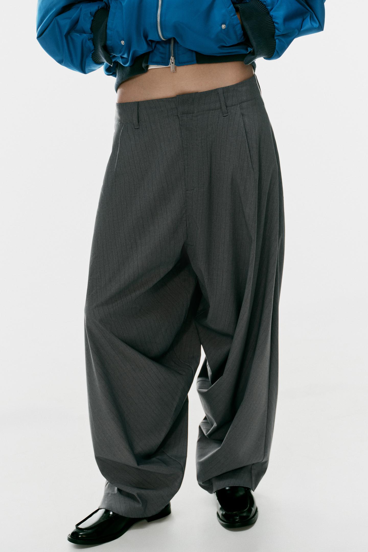 Женские брюки Zara Pinstripe Volume, цвет: Серый — фото 4