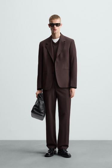 Zara REGULAR FIT SUIT PANTS - Burgundy - Image 0
