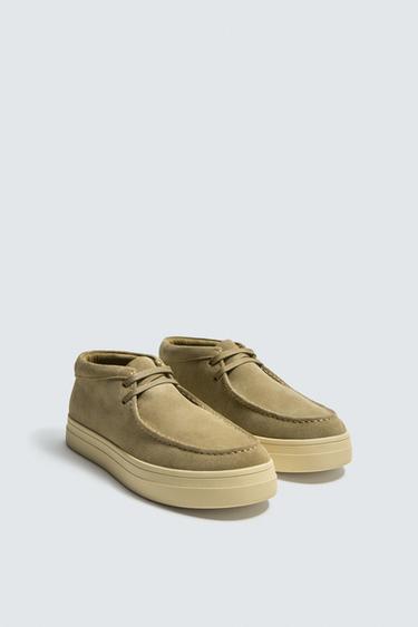LEATHER MOC TOE SHOES - Beige by Zara