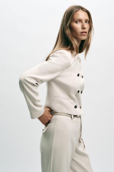 VESTE COURTE CROISÉE - Écru de Zara - Image 3