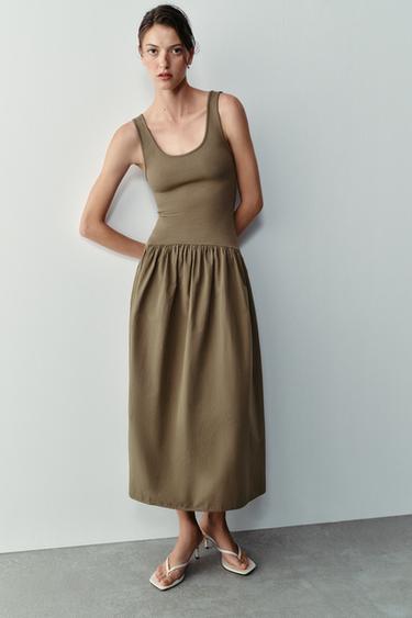 CONTRAST STRAPPY DRESS - Dark khaki by Zara