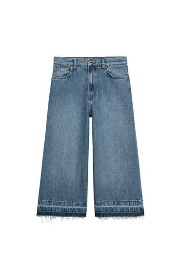 Zara ZW COLLECTION WIDE LEG DENIM SHORTS - Blue