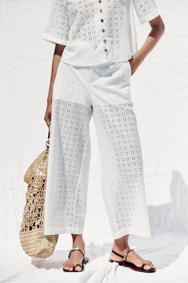 PANTALON JUPE-CULOTTE BRODERIES AJOURÉES - Blanc de Zara - Image 1