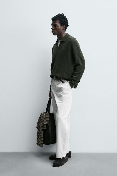 100% WOOL KNIT POLO SHIRT - GREEN by Zara - Image 3