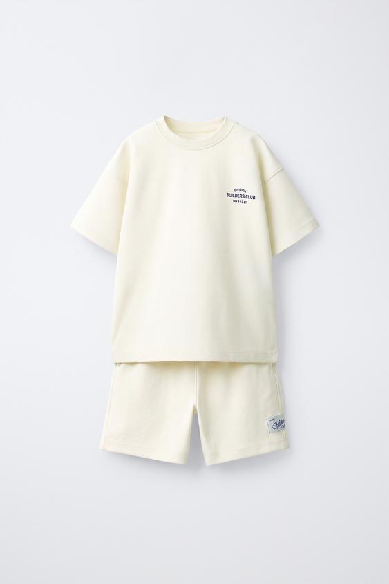INTERLOCK SLOGAN T-SHIRT AND BERMUDA SET - Ecru by Zara - Image 0