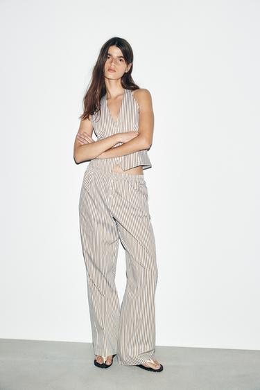 PANTALÓN PIJAMERO RAYAS - Marrón-Azul de Zara