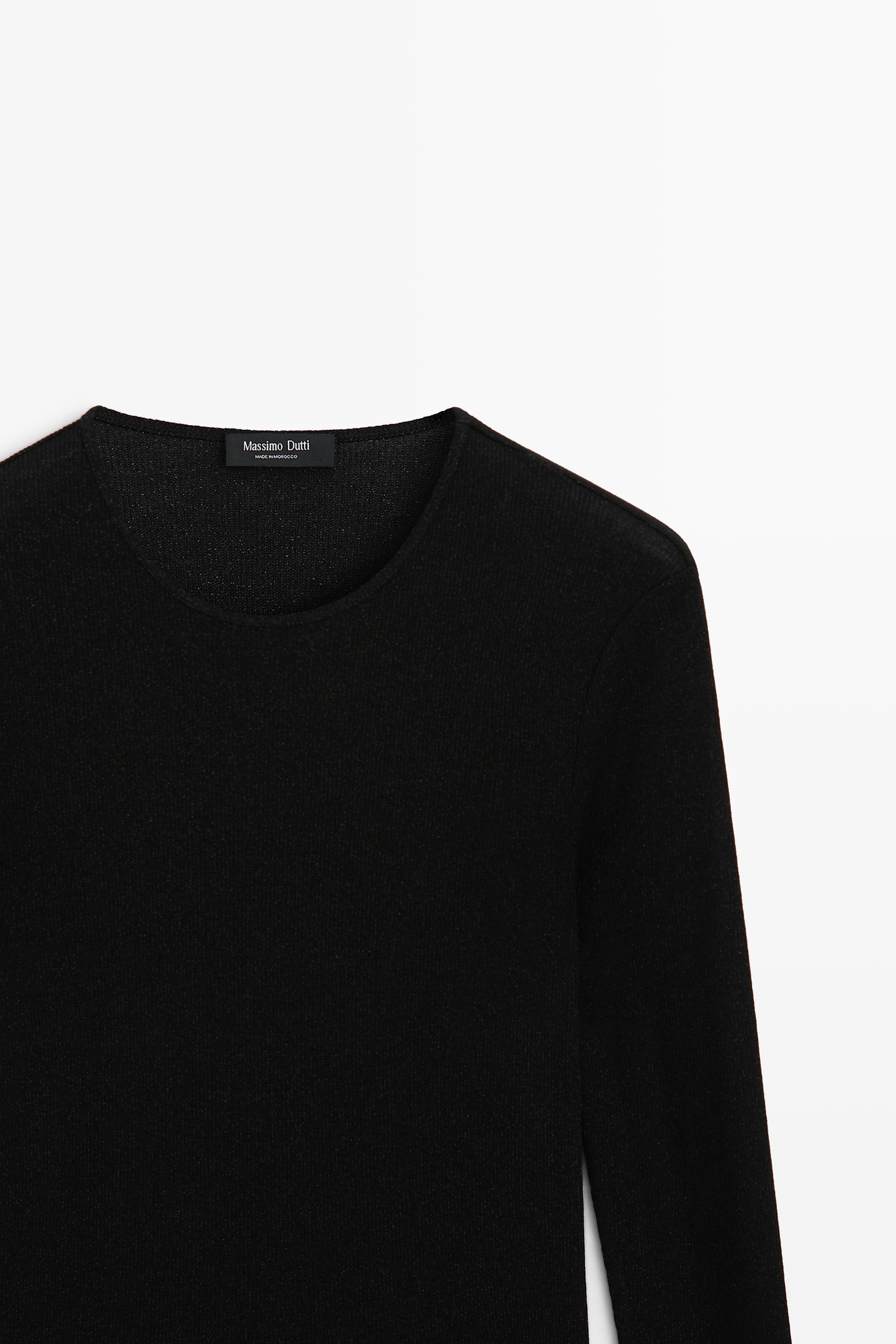 Metallic ribbed long sleeve T-shirt