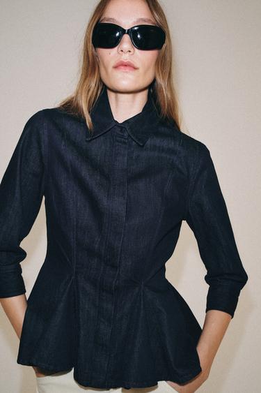 ZW COLLECTION DENIM PEPLUM SHIRT - Blue by Zara