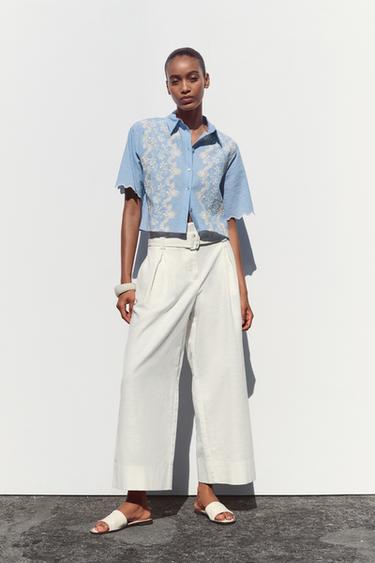 CAMISA CORTA BORDADOS - Celeste de Zara