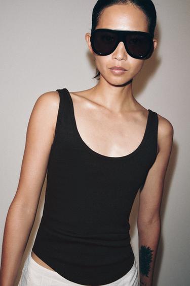 RUSTIC RIBBED TOP - Charcoal by Zara