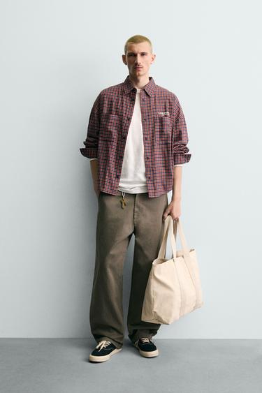 EMBROIDERED FLANNEL CHECK SHIRT - red/navy by Zara