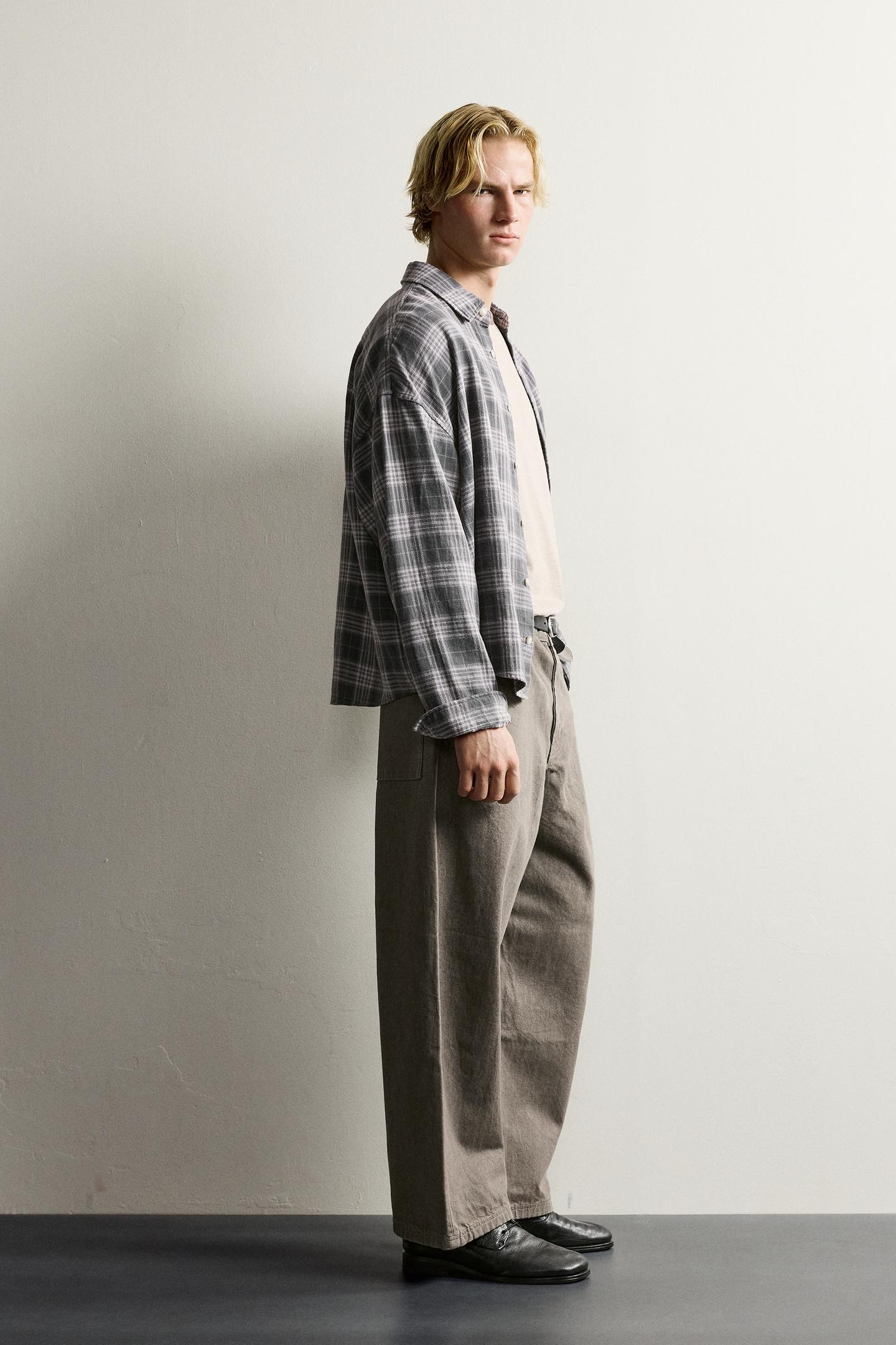 Мужские брюки Zara Wide Fit, цвет: Хаки — фото 4