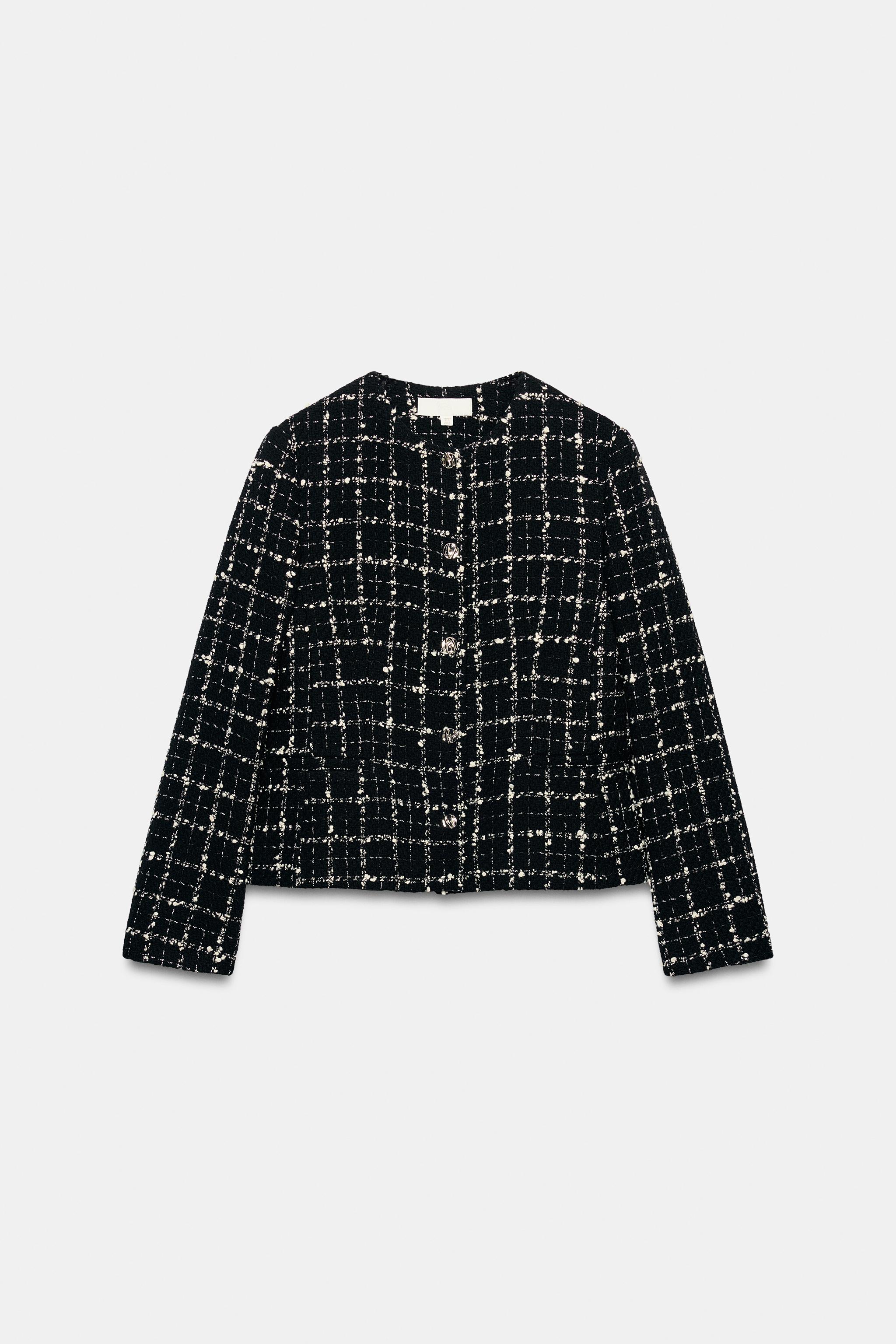 テクスチャー クルーネック ブレザー - ブラック/ホワイト | ZARA