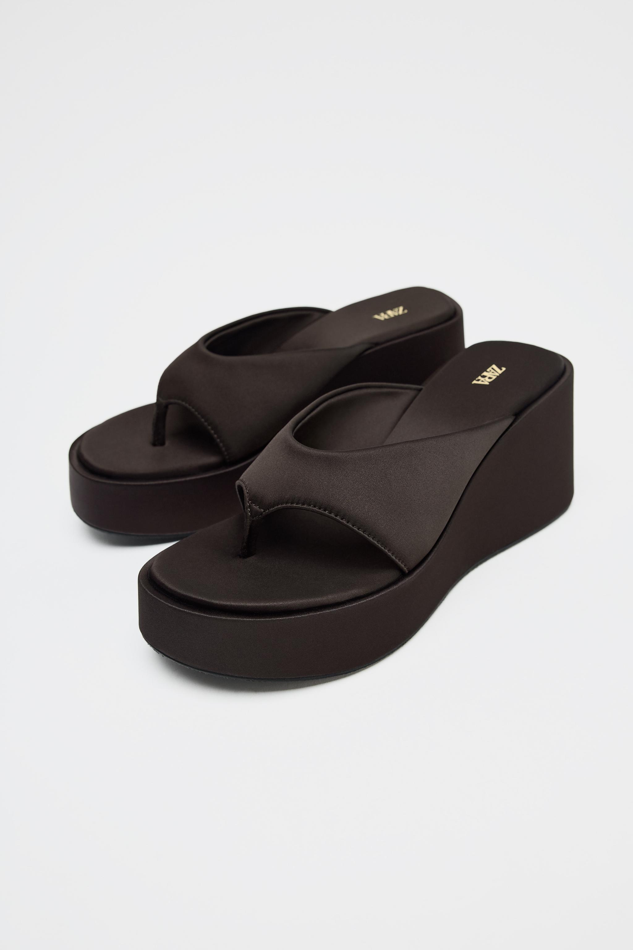 SATIN FINISH PLATFORM SANDALS - Brown | ZARA United States
