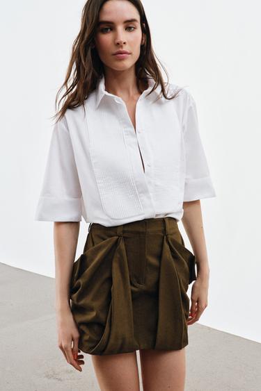 ZW COLLECTION POPLIN SHIRT WITH PLEATED FRONT - White by Zara