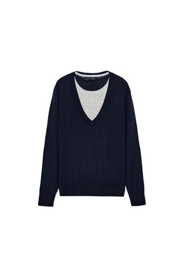 울 콤비 스웨터 - Zara 네이비