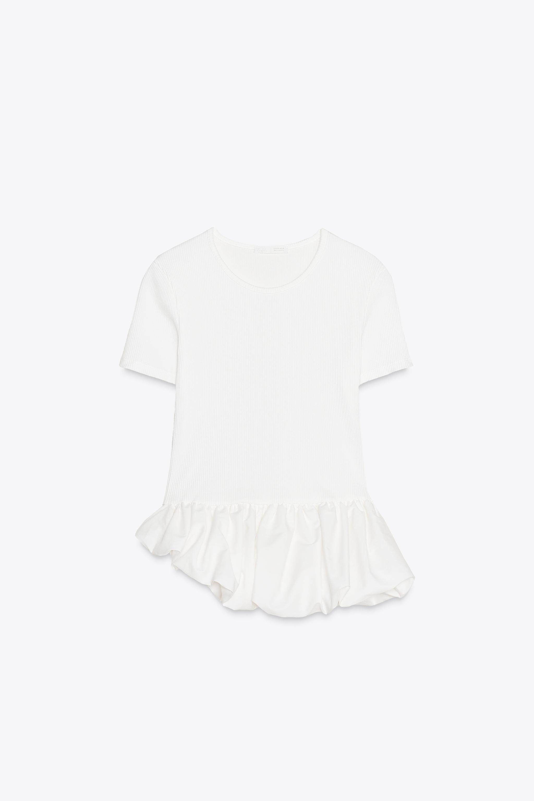 【ZARA】ペプラムコンビTシャツ オフホワイト | 0085/341/251 ZARA】ペプラムコンビTシャツ オフホワイト | 0085/341/251
