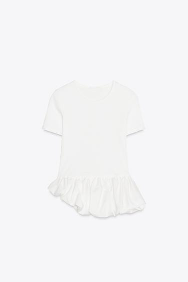 Zara PEPLUM COMBINATION T-SHIRT - Oyster-white